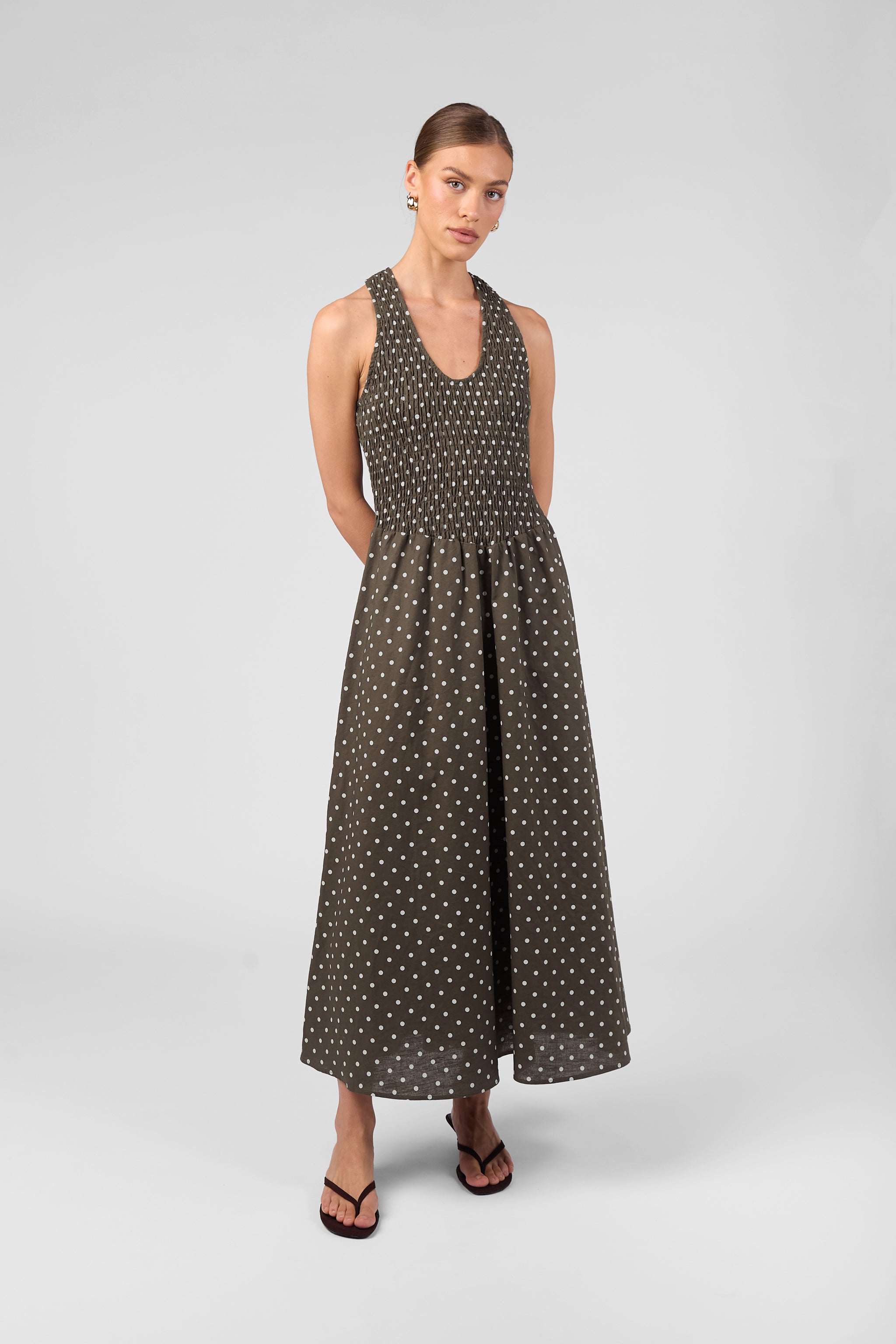 SHIRRING TOP POLKA DOT MAXI DRESS – MVN