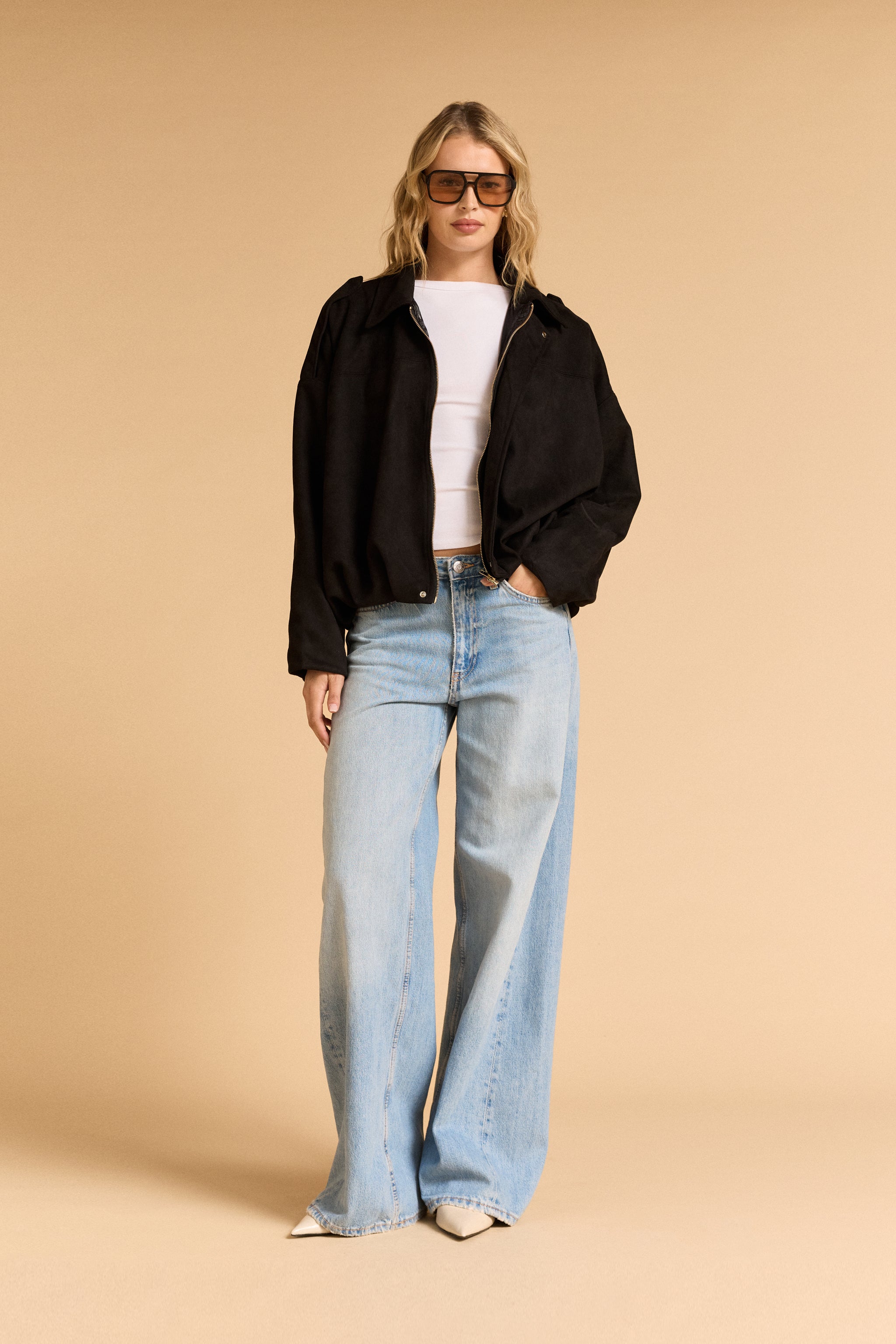 FAUX SUEDE BOMBER JACKET - BLACK – MVN